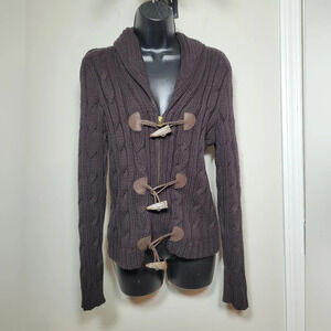 Ralph Lauren Brown Cable Knit Horn Closure Cardigan Sweater  sz S